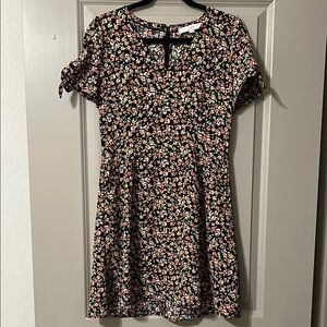 LOFT Black Floral V-Neck Dress